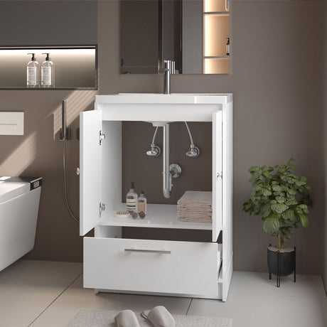 Mueble para Lavamanos Madison Blanco 60x89.7cm Individual con Lavamanos Integrado y con Un Cajón - MUEBLES PARA LAVAMANOS | Bylmo