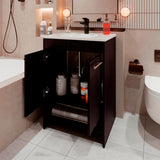 Mueble para Lavamanos Lorenzo Wengue 60x88cm Individual con Lavamanos Integrado y sin Cajones - MUEBLES PARA LAVAMANOS | Bylmo