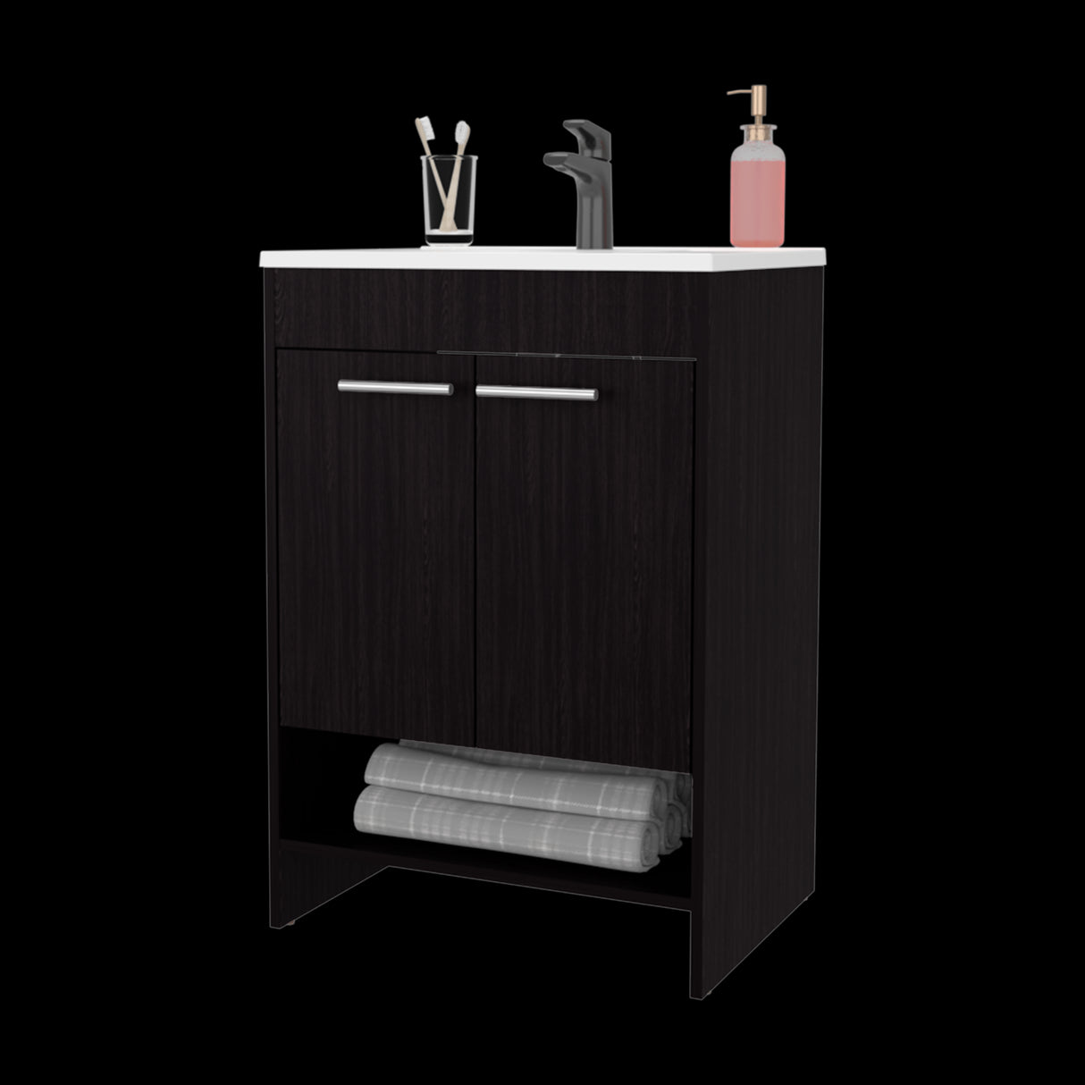 Mueble para Lavamanos Lorenzo Wengue 60x88cm Individual con Lavamanos Integrado y sin Cajones - MUEBLES PARA LAVAMANOS | Bylmo