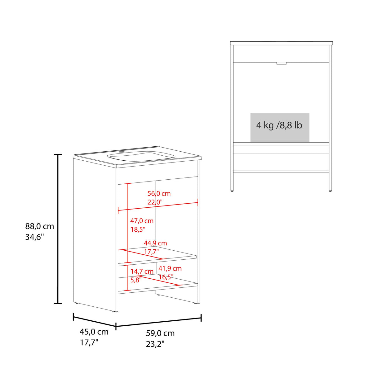 Mueble para Lavamanos Lorenzo Wengue 60x88cm Individual con Lavamanos Integrado y sin Cajones - MUEBLES PARA LAVAMANOS | Bylmo