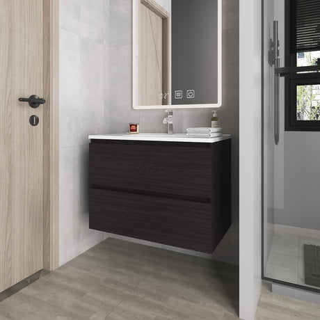 Mueble para Lavamanos Opalo Wengue 80x56.8cm Individual Flotante con Lavamanos Integrado y con Dos - MUEBLES PARA LAVAMANOS | Bylmo