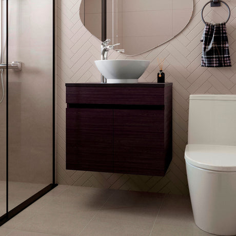 Mueble para Lavamanos Manchester Wengue 59.5x51.8cm Individual Flotante con Lavamanos Vessel y sin Cajones - MUEBLES PARA LAVAMANOS | Bylmo