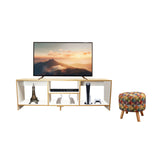 Combo Mueble de TV con Puff Eco Plus Fresno 150x50cm Para TV Hasta 65 Pulgadas con Cuatro Compartimientos - MUEBLES DE TV | Bylmo