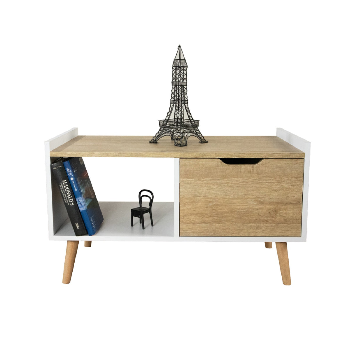 Mesa de Centro Rectangular Dreams Vienes y Blanco 80x40cm con Patas y con Compartimiento - MESAS DE CENTRO | Bylmo