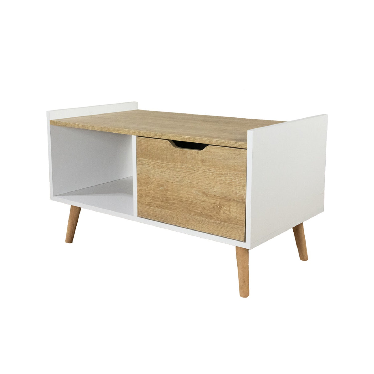 Mesa de Centro Rectangular Dreams Vienes y Blanco 80x40cm con Patas y con Compartimiento - MESAS DE CENTRO | Bylmo