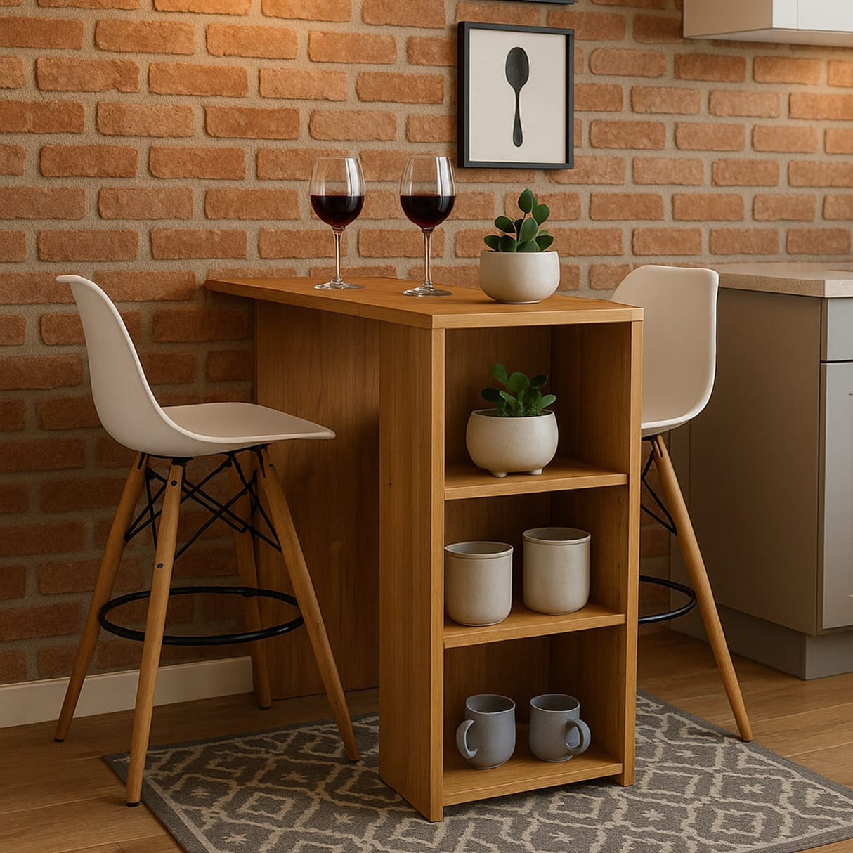 Barra de Cocina Madrid Fresno 100x101cm con Tres Entrepaños - BARRAS Y MUEBLES AUXILIARES | Bylmo