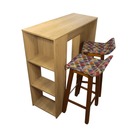 Combo Barra de Cocina Madrid Fresno y Colors 100x101cm con Tres Entrepaños y con Dos Sillas Bar - BARRAS Y MUEBLES AUXILIARES | Bylmo