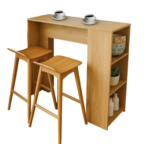 Combo Barra de Cocina Madrid Fresno y Madera 100x101cm con Tres Entrepaños y con Dos Sillas Bar - BARRAS Y MUEBLES AUXILIARES | Bylmo