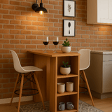 Combo Barra de Cocina Madrid Fresno y Blanco 100x101cm con Tres Entrepaños y con Dos Sillas Bar Eames - BARRAS Y MUEBLES AUXILIARES | Bylmo