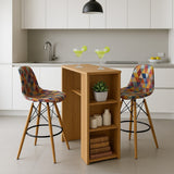 Combo Barra de Cocina Madrid Fresno y Colors 100x101cm con Tres Entrepaños y con Dos Sillas Bar Eames - BARRAS Y MUEBLES AUXILIARES | Bylmo