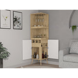 Bar Esquinero Huna Macadamia 46.9x46.9cm con Cuatro Portacopas y Seis Portabotellas - BARES | Bylmo