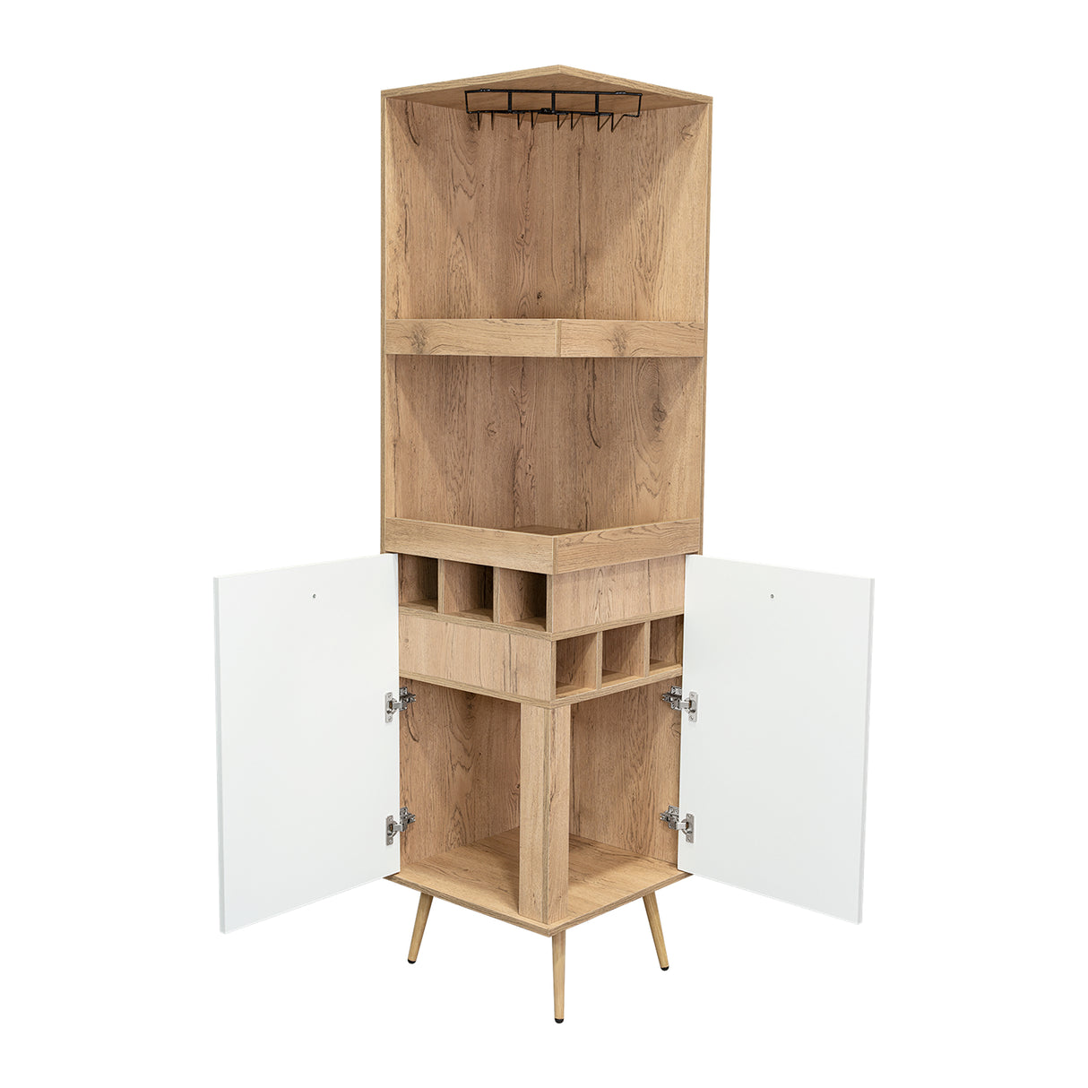 Bar Esquinero Huna Macadamia 46.9x46.9cm con Cuatro Portacopas y Seis Portabotellas - BARES | Bylmo