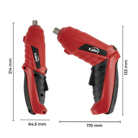 Destornillador Eléctrico Kalley Rojo y Negro 4.49x6.45cm De Bateria Recargable con Conexión USB Tipo C