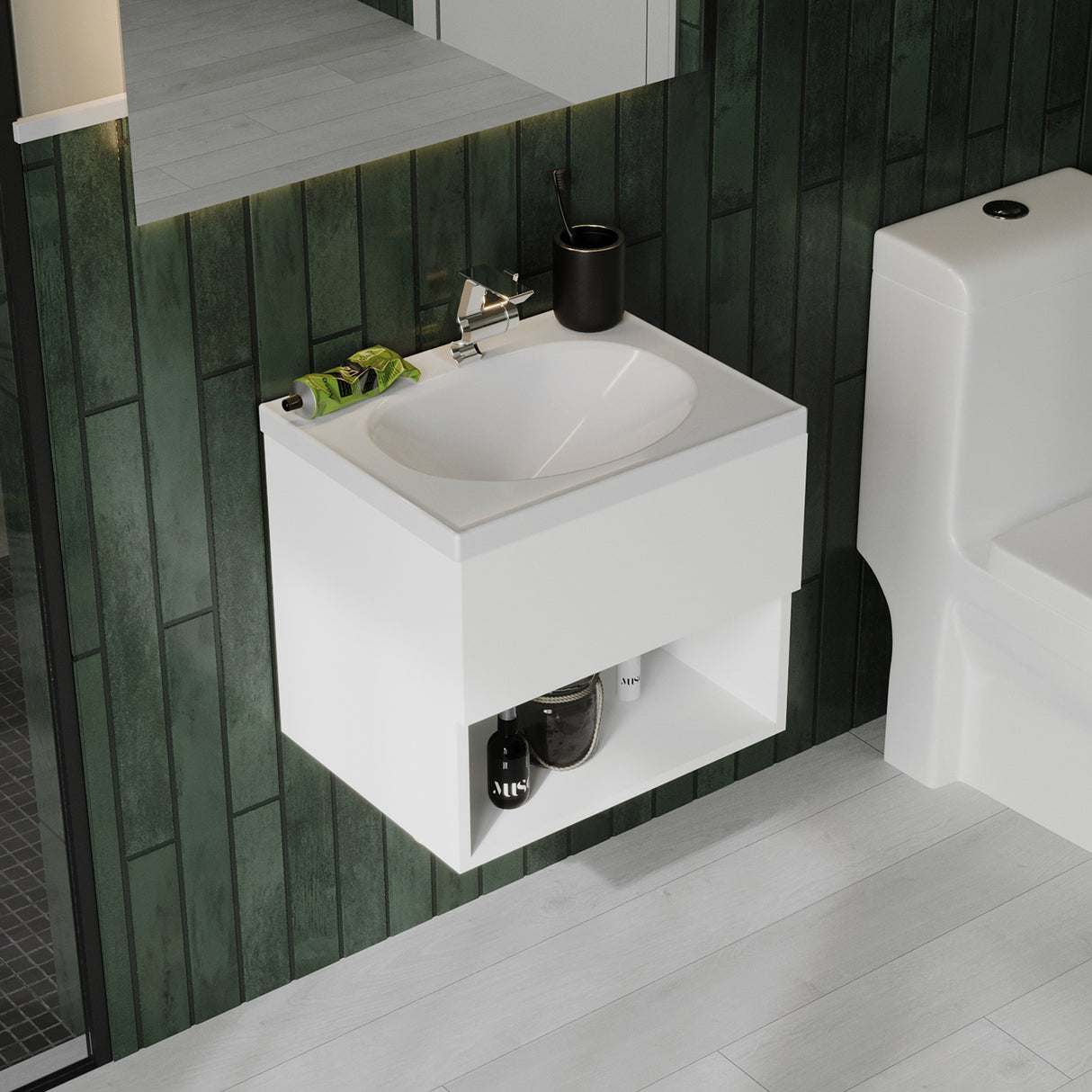 Kit Mueble con Lavamanos Individual Flotante Rayo Eco Blanco 48x40cm Sin Cajones y Sin Puertas - MUEBLES PARA LAVAMANOS | Bylmo