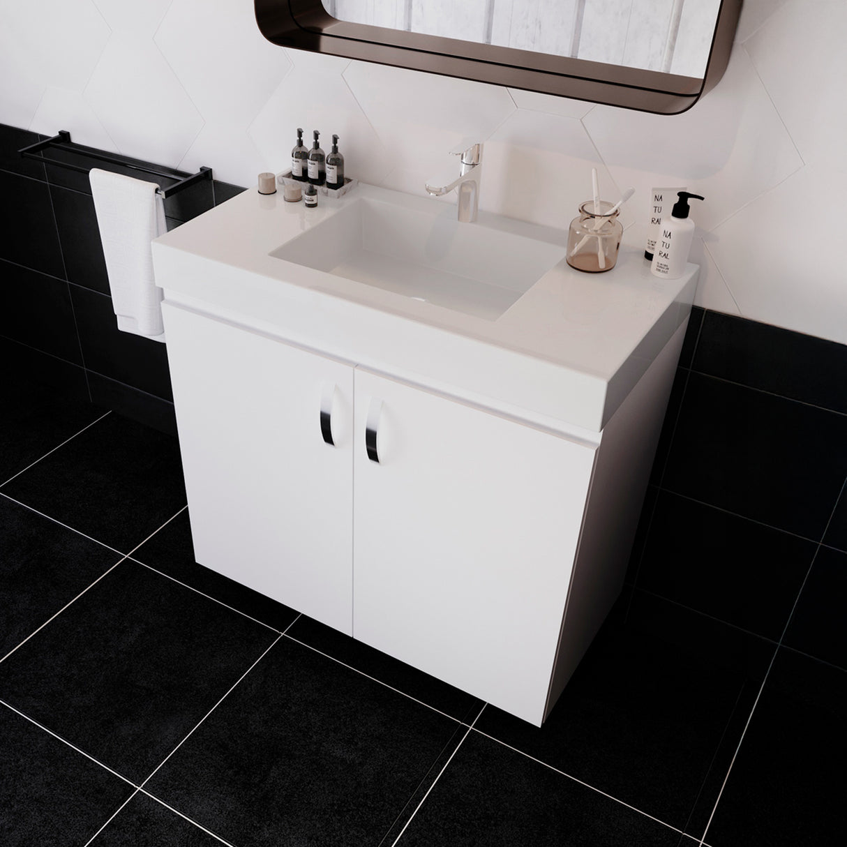 Kit Mueble con Lavamanos Individual Básico Oslo Blanco 94x86cm con Dos Puertas - MUEBLES PARA LAVAMANOS | Bylmo