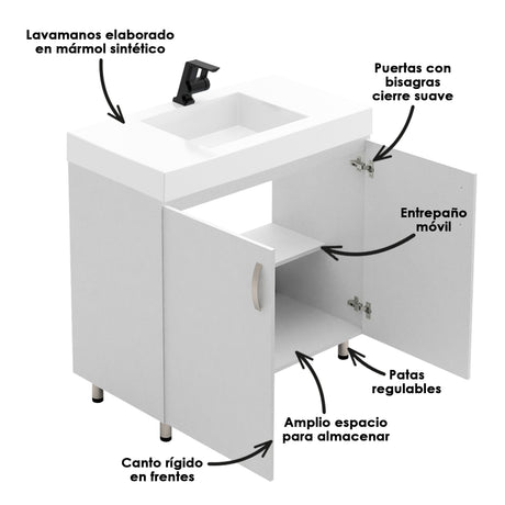 Kit Mueble con Lavamanos Individual Básico Oslo Blanco 94x86cm con Dos Puertas - MUEBLES PARA LAVAMANOS | Bylmo