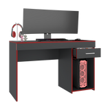 Escritorio Gamer Ibare Plomo y Rojo 120x75cm con Un Cajón - ESCRITORIOS | Bylmo