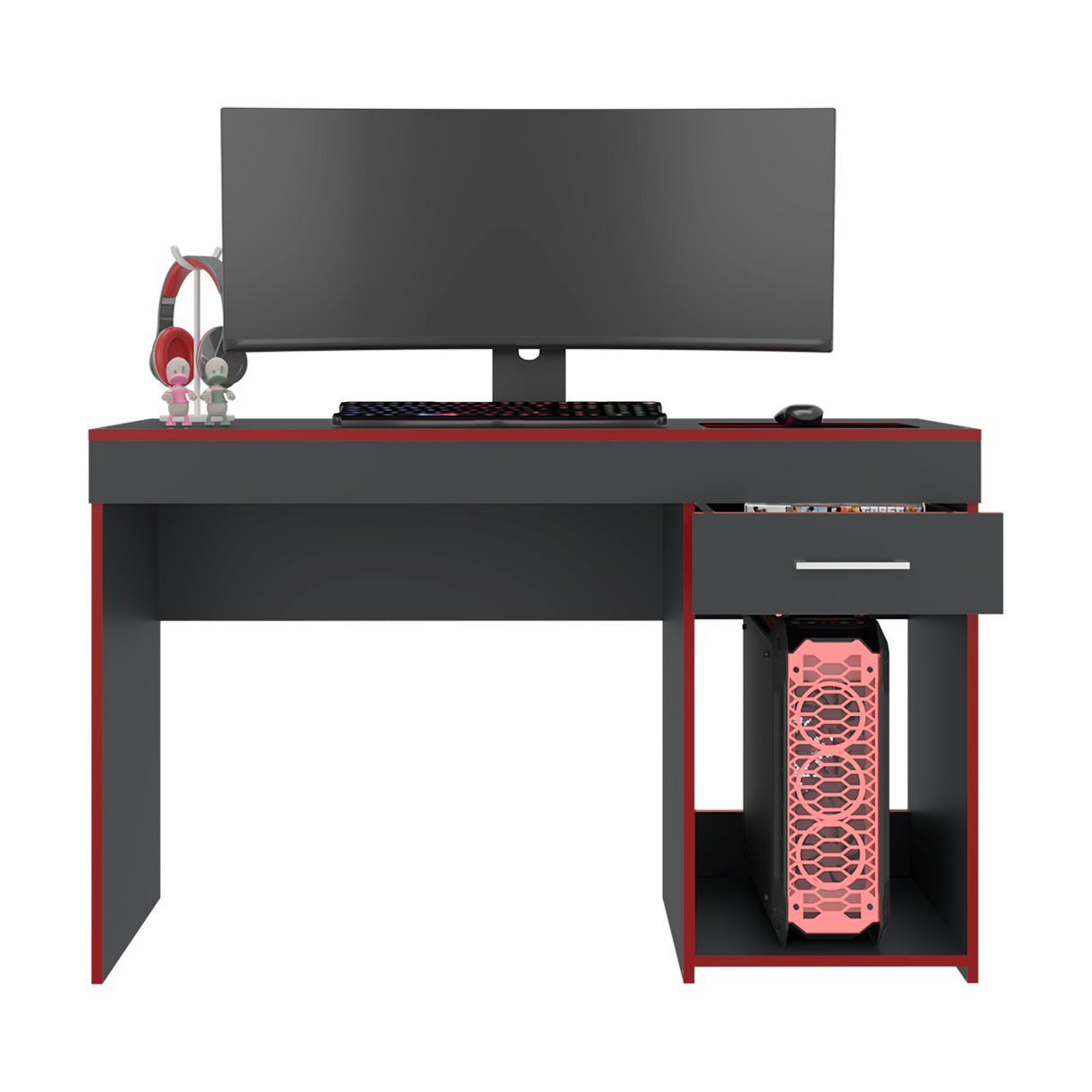 Escritorio Gamer Ibare Plomo y Rojo 120x75cm con Un Cajón - ESCRITORIOS | Bylmo
