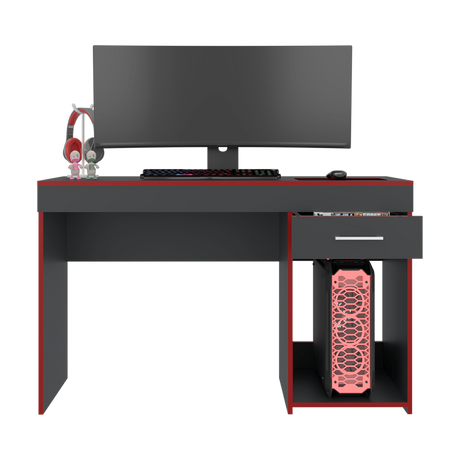 Escritorio Gamer Ibare Plomo y Rojo 120x75cm con Un Cajón - ESCRITORIOS | Bylmo