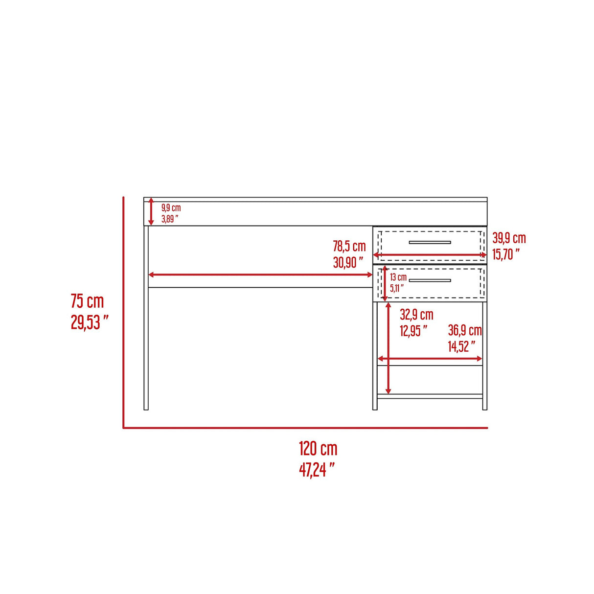 Escritorio Gamer Ibare Plomo y Rojo 120x75cm con Un Cajón - ESCRITORIOS | Bylmo