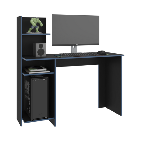 Escritorio Gamer Vilna Wengue y Azul 120x120.6cm sin Cajones - ESCRITORIOS | Bylmo