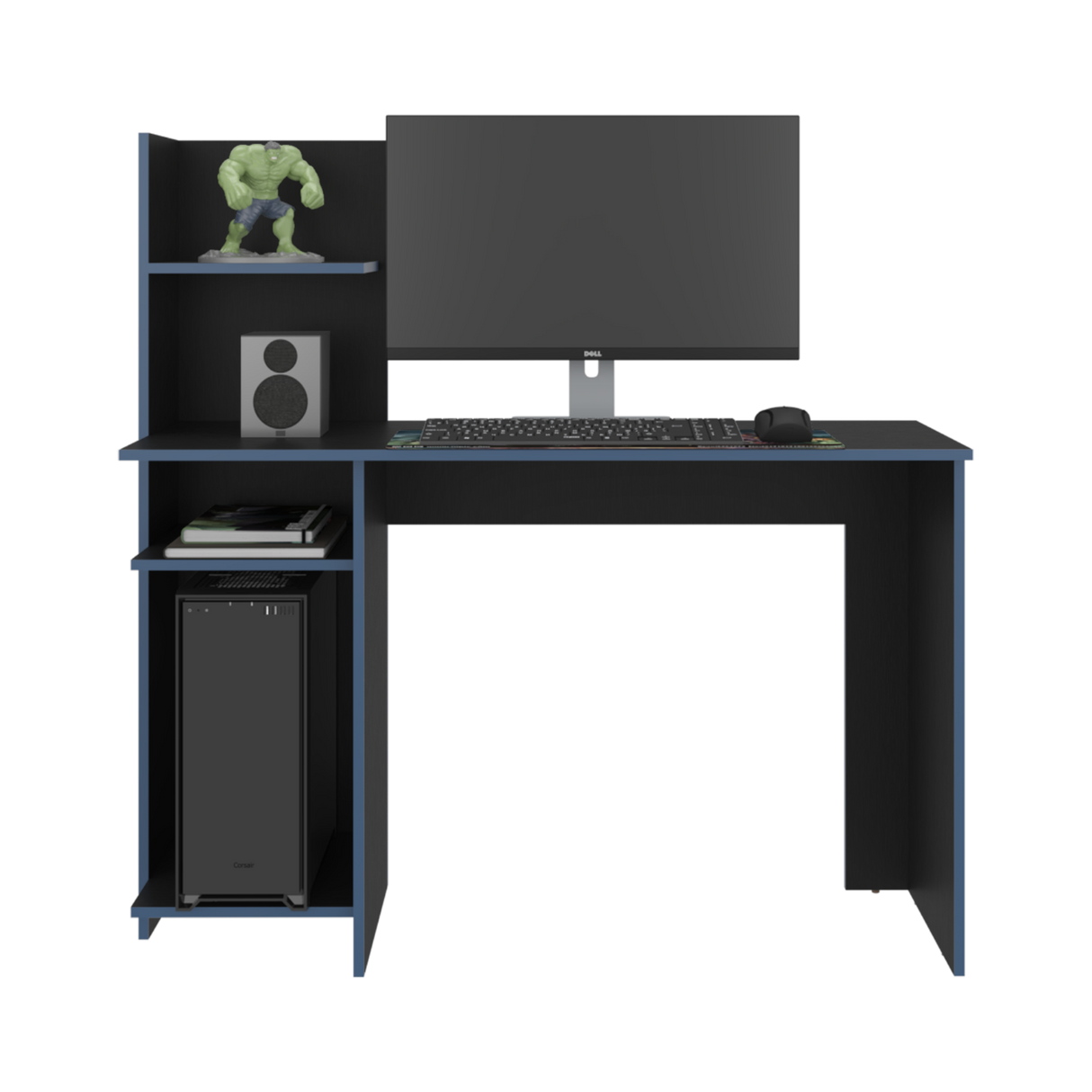 Escritorio Gamer Vilna Wengue y Azul 120x120.6cm sin Cajones - ESCRITORIOS | Bylmo