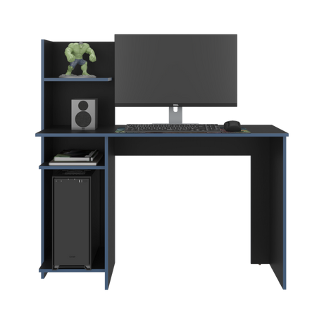 Escritorio Gamer Vilna Wengue y Azul 120x120.6cm sin Cajones - ESCRITORIOS | Bylmo