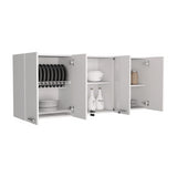 Gabinete de Cocina Vidrio Blanco 150x60cm Con Seis Cajones cn Espacio para Extractor y con Locero - MUEBLES SUPERIORES DE COCINA | Bylmo
