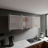 Gabinete de Cocina Vidrio Blanco 150x60cm Con Seis Cajones cn Espacio para Extractor y con Locero - MUEBLES SUPERIORES DE COCINA | Bylmo