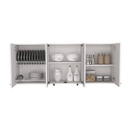 Gabinete de Cocina Vidrio Blanco 150x60cm Con Seis Cajones cn Espacio para Extractor y con Locero - MUEBLES SUPERIORES DE COCINA | Bylmo