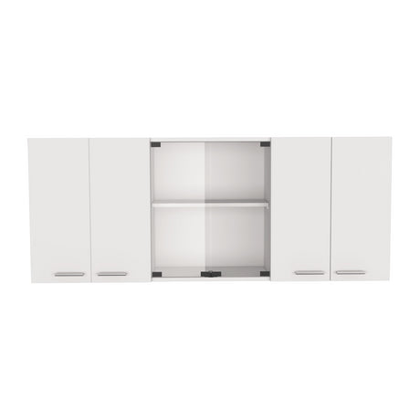 Gabinete de Cocina Vidrio Blanco 150x60cm Con Seis Cajones cn Espacio para Extractor y con Locero - MUEBLES SUPERIORES DE COCINA | Bylmo