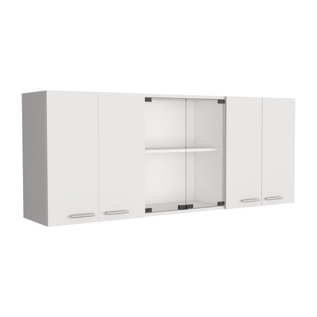 Gabinete de Cocina Vidrio Blanco 150x60cm Con Seis Cajones cn Espacio para Extractor y con Locero - MUEBLES SUPERIORES DE COCINA | Bylmo