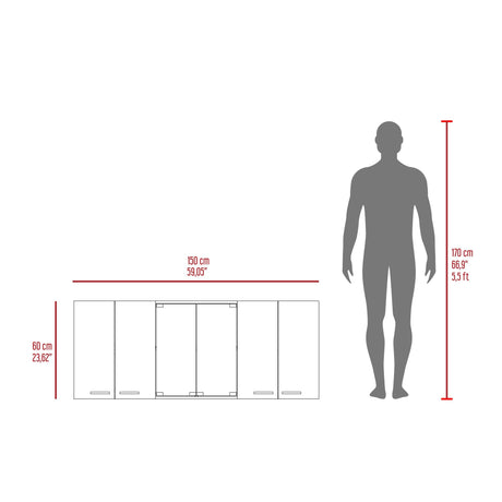 Gabinete de Cocina Vidrio Blanco 150x60cm Con Seis Cajones cn Espacio para Extractor y con Locero - MUEBLES SUPERIORES DE COCINA | Bylmo