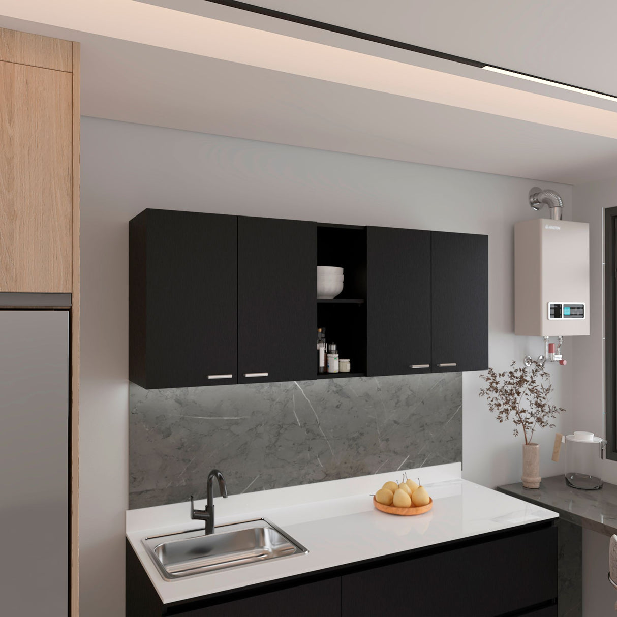 Gabinete de Cocina Portofino Wengue 150x60cm Con Cuatro Cajones cn Espacio para Extractor y con Locero - MUEBLES SUPERIORES DE COCINA | Bylmo