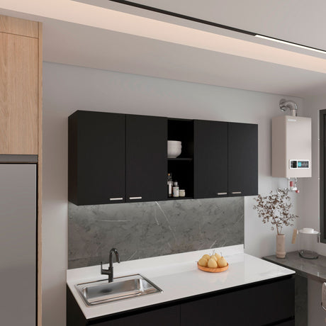 Gabinete de Cocina Portofino Wengue 150x60cm Con Cuatro Cajones cn Espacio para Extractor y con Locero - MUEBLES SUPERIORES DE COCINA | Bylmo