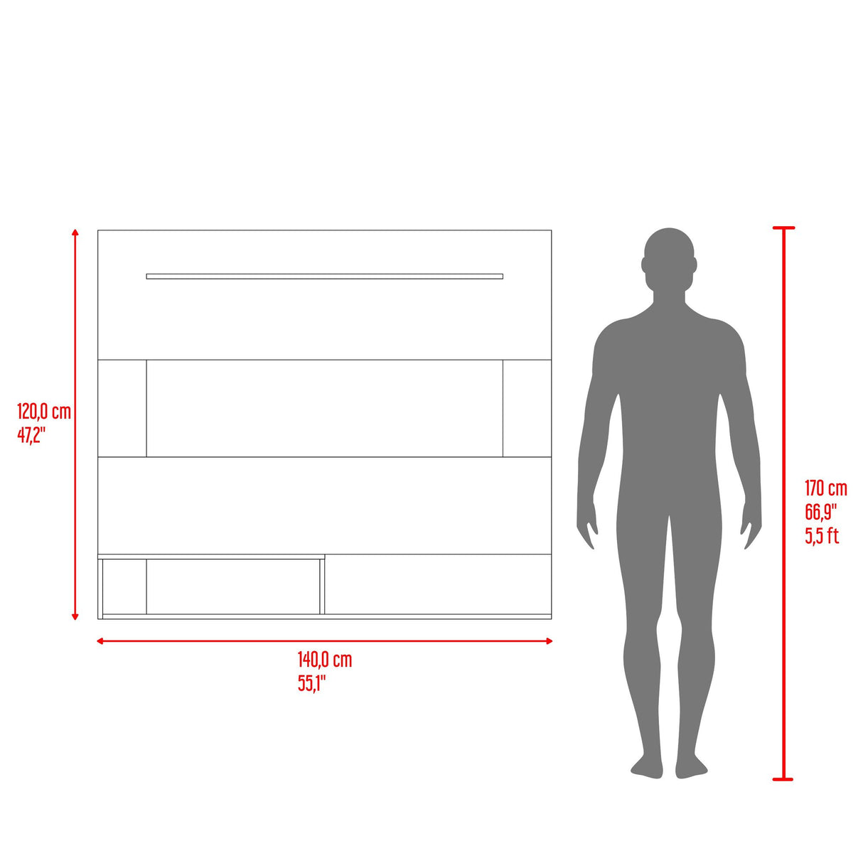 Panel de TV Beijing Bardolino y Blanco 140x120cm Para TV Hasta 55 Pulgadas con Cinco Compartimientos - MUEBLES DE TV | Bylmo