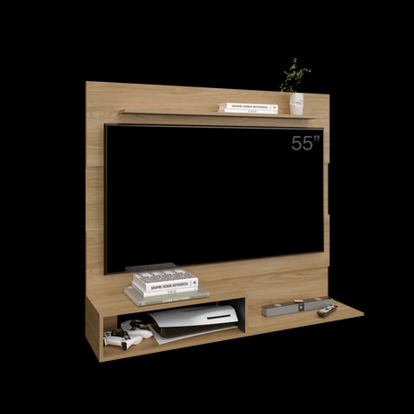 Panel de TV Beijing Fresno y Wengue 140x120cm Para TV Hasta 55 Pulgadas con Cinco Compartimientos - MUEBLES DE TV | Bylmo