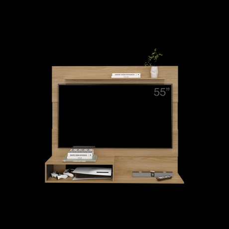 Panel de TV Beijing Fresno y Wengue 140x120cm Para TV Hasta 55 Pulgadas con Cinco Compartimientos - MUEBLES DE TV | Bylmo