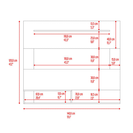 Panel de TV Beijing Fresno y Wengue 140x120cm Para TV Hasta 55 Pulgadas con Cinco Compartimientos - MUEBLES DE TV | Bylmo