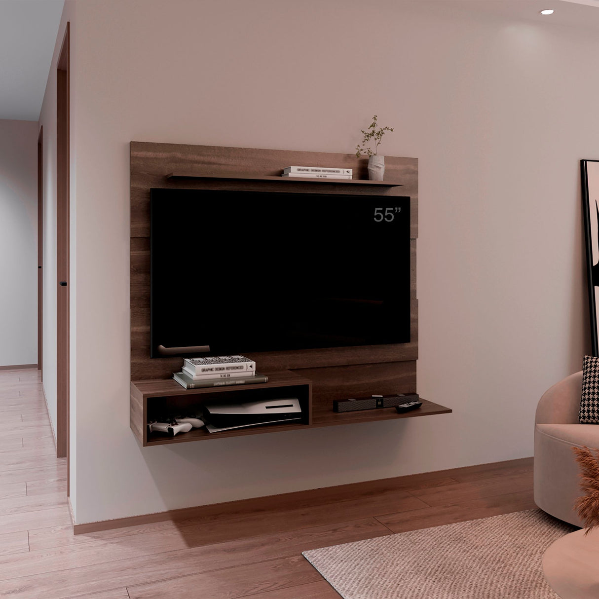 Panel de TV Beijing Milan y Wengue 140x120cm Para TV Hasta 55 Pulgadas con Cinco Compartimientos - MUEBLES DE TV | Bylmo