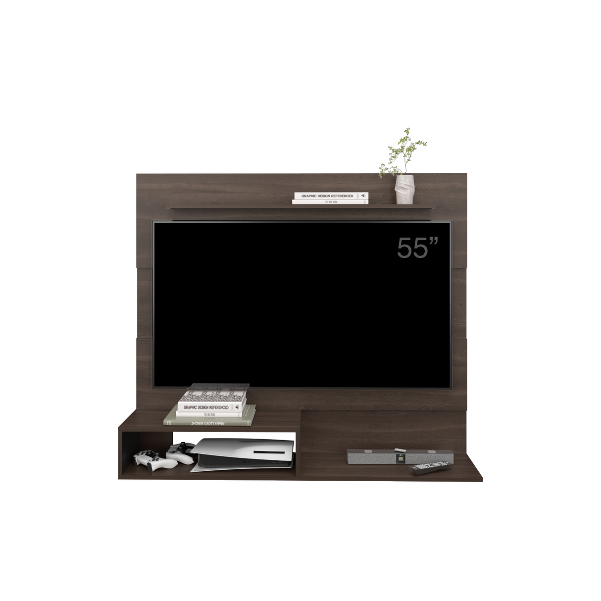 Panel de TV Beijing Milan y Wengue 140x120cm Para TV Hasta 55 Pulgadas con Cinco Compartimientos - MUEBLES DE TV | Bylmo