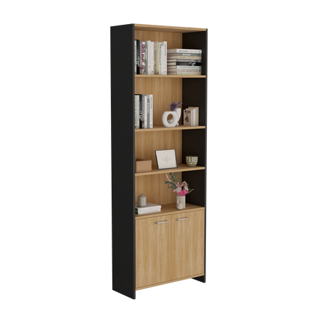 Biblioteca Lisa Fresno y Wengue 63x180.6cm Rectangular con Dos Puertas con Cinco Compartimientos y con Cuatro Entrepaños