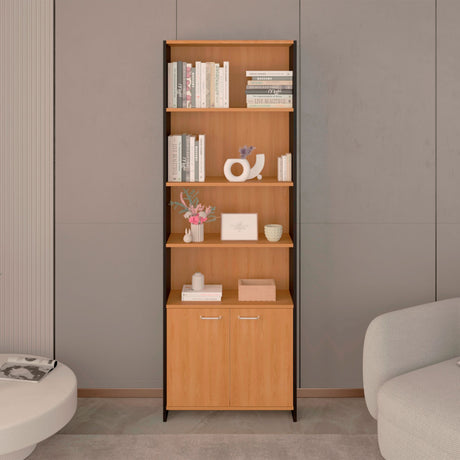 Biblioteca Lisa Fresno y Wengue 63x180.6cm Rectangular con Dos Puertas con Cinco Compartimientos y con Cuatro Entrepaños