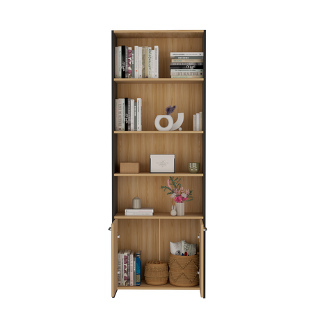 Biblioteca Lisa Fresno y Wengue 63x180.6cm Rectangular con Dos Puertas con Cinco Compartimientos y con Cuatro Entrepaños