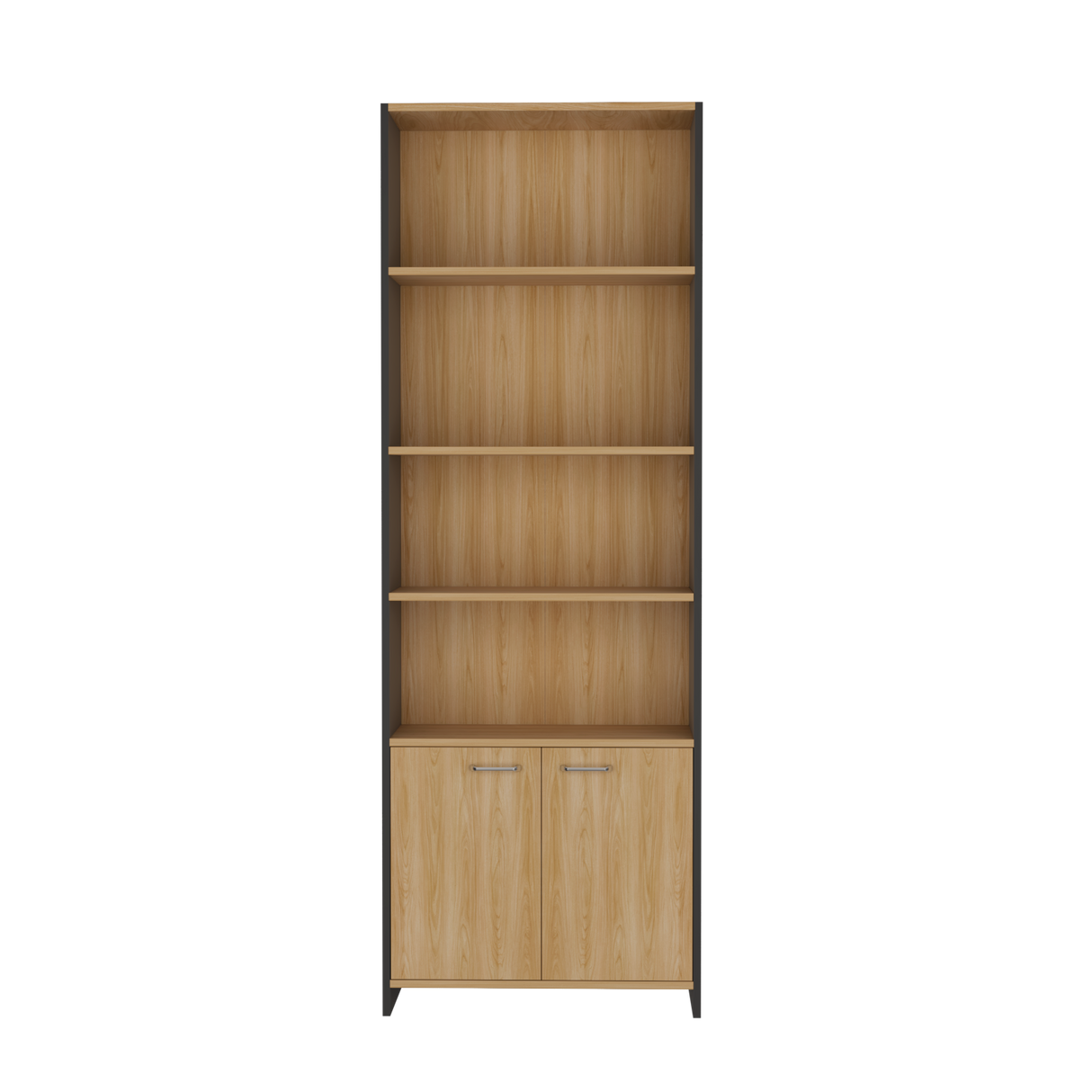 Biblioteca Lisa Fresno y Wengue 63x180.6cm Rectangular con Dos Puertas con Cinco Compartimientos y con Cuatro Entrepaños - BIBLIOTECAS Y ESTANTERIAS | Bylmo