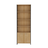 Biblioteca Lisa Fresno y Wengue 63x180.6cm Rectangular con Dos Puertas con Cinco Compartimientos y con Cuatro Entrepaños - BIBLIOTECAS Y ESTANTERIAS | Bylmo