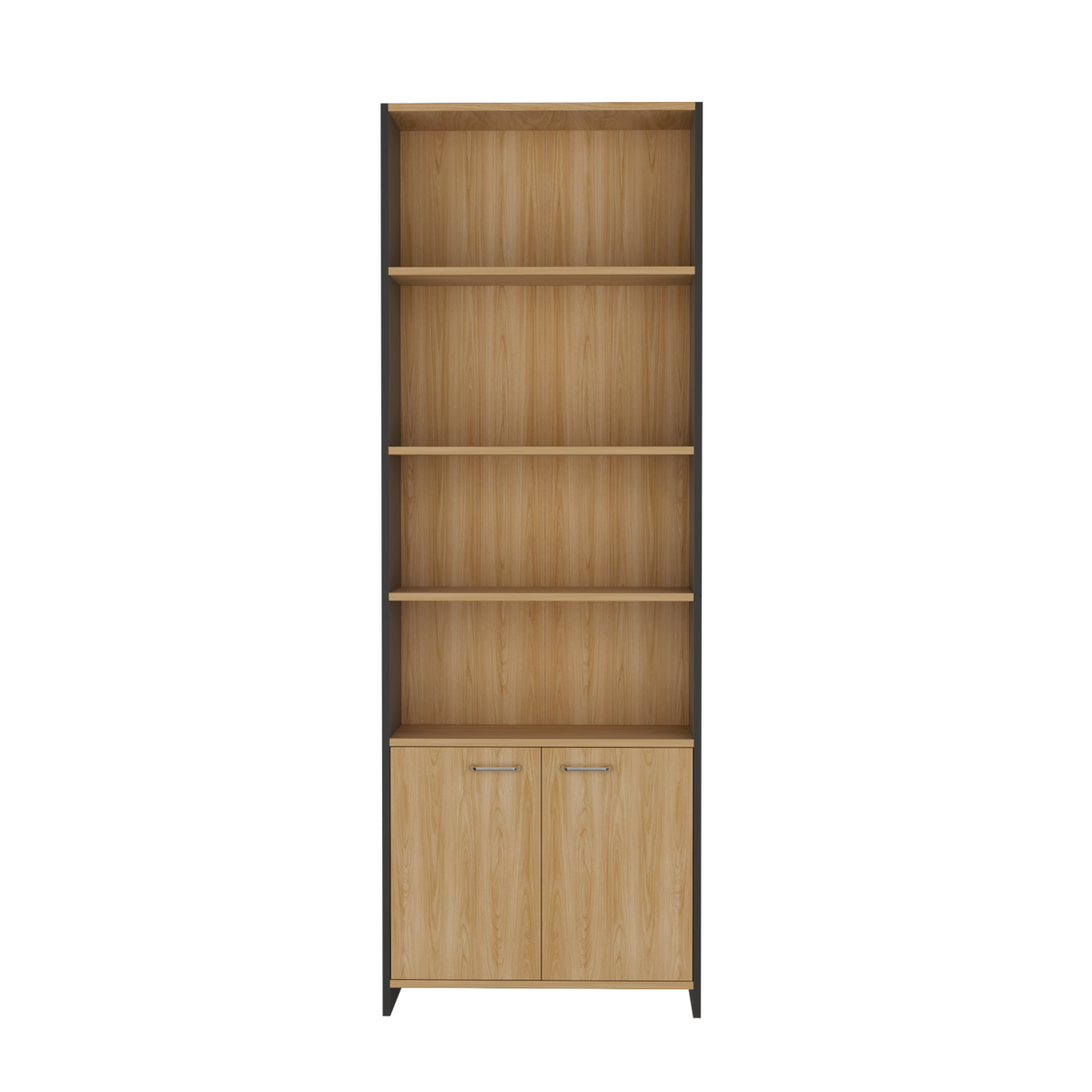 Biblioteca Lisa Fresno y Wengue 63x180.6cm Rectangular con Dos Puertas con Cinco Compartimientos y con Cuatro Entrepaños