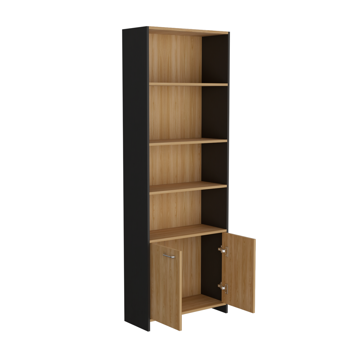 Biblioteca Lisa Fresno y Wengue 63x180.6cm Rectangular con Dos Puertas con Cinco Compartimientos y con Cuatro Entrepaños - BIBLIOTECAS Y ESTANTERIAS | Bylmo