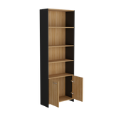 Biblioteca Lisa Fresno y Wengue 63x180.6cm Rectangular con Dos Puertas con Cinco Compartimientos y con Cuatro Entrepaños - BIBLIOTECAS Y ESTANTERIAS | Bylmo