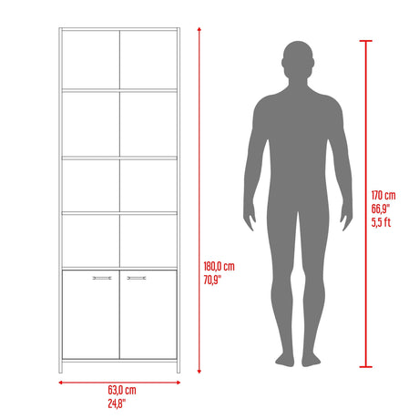 Biblioteca Lisa Fresno y Wengue 63x180.6cm Rectangular con Dos Puertas con Cinco Compartimientos y con Cuatro Entrepaños